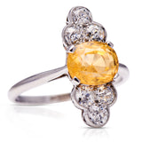 Art Deco, Platinum, Sri Lankan Yellow Sapphire and Diamond Ring
