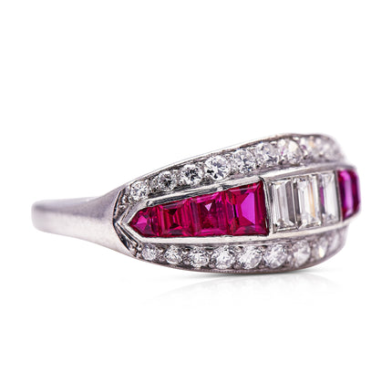 Art Deco, American, 1940, Platinum, Ruby and Diamond Ring