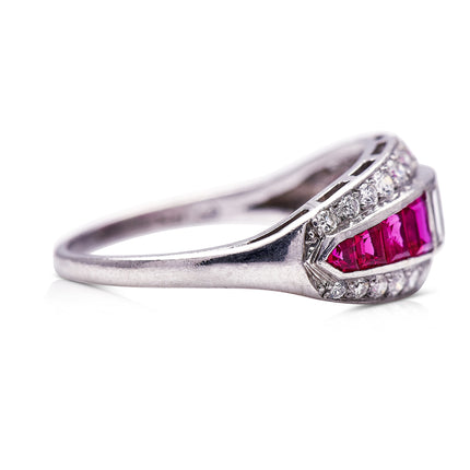 Art Deco, American, 1940, Platinum, Ruby and Diamond Ring