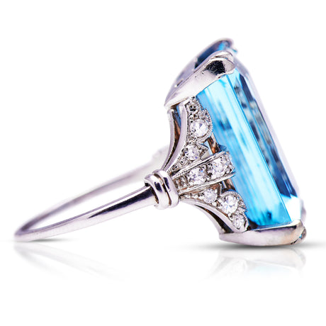 Art Deco | 1920s, Platinum, Aquamarine and Diamond Cocktail Ring