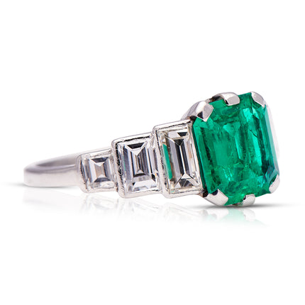 Art Deco, Platinum, Emerald and Diamond Ring