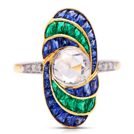 Art-Deco-Sapphire-Emerald-Mosaic-Engagement-Cocktail-Dress-Ring-Antique