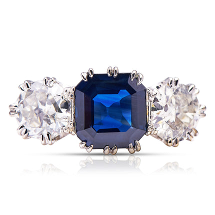 Three-Stone-Ring-Diamond-Sapphire-Gold-Engagement-Art-Deco-Vintage-Ring-Jewellery