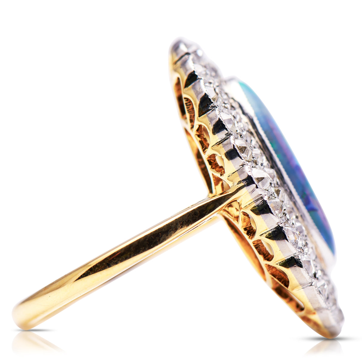 Vintage, Art Deco crystal opal & diamond cocktail ring