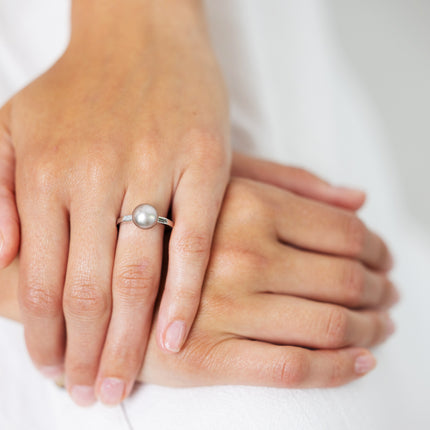 Natural Pearl and Baguette Diamond Ring