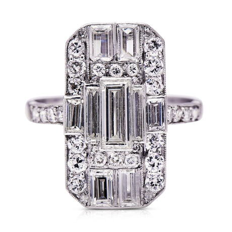 Art Deco diamond panel ring, front view.
