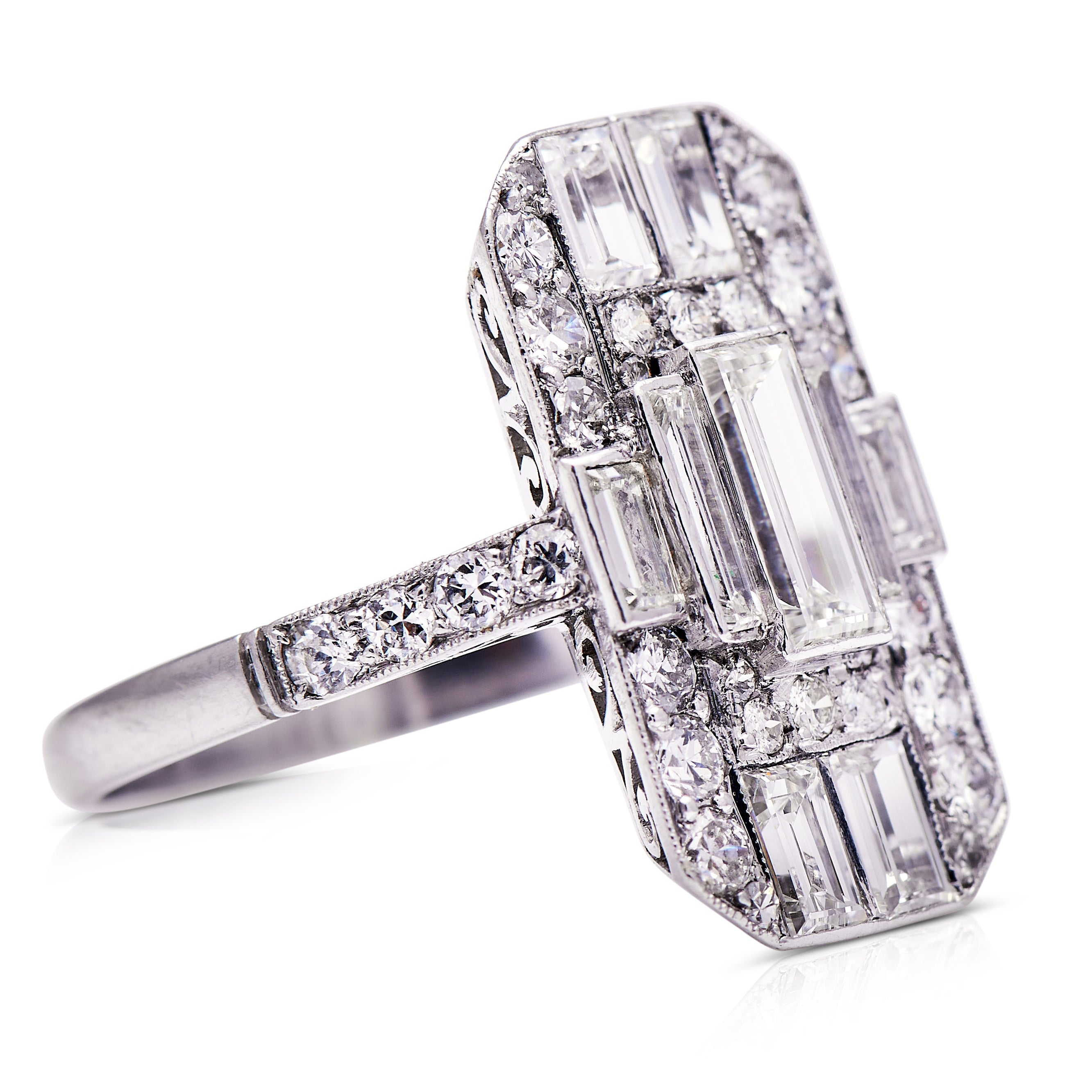 Art Deco Platinum 3-Stone Diamond Ring — Isadoras Antique Jewelry