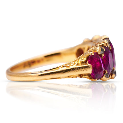 Victorian, 18ct Gold, Ruby and Diamond Five Stone Ring
