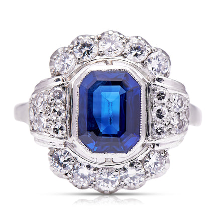 Sapphire-Diamond-Cluster-Ring-1930s-Antique-Vintage-Jewellery-Engagement