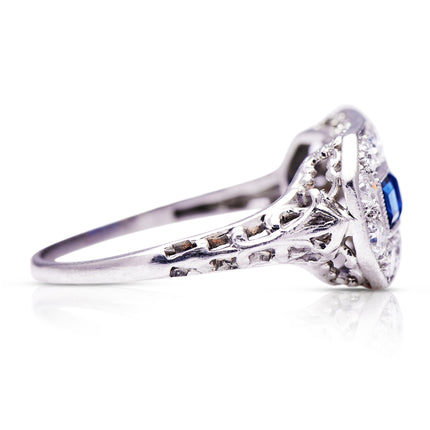 Art Deco Sapphire and Diamond Engagement Ring, Platinum