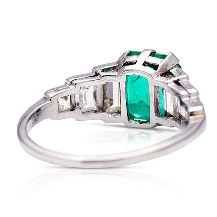 Art Deco, Platinum, Emerald and Diamond Ring