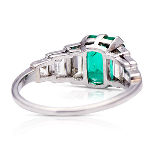 Art Deco, emerald & diamond ring