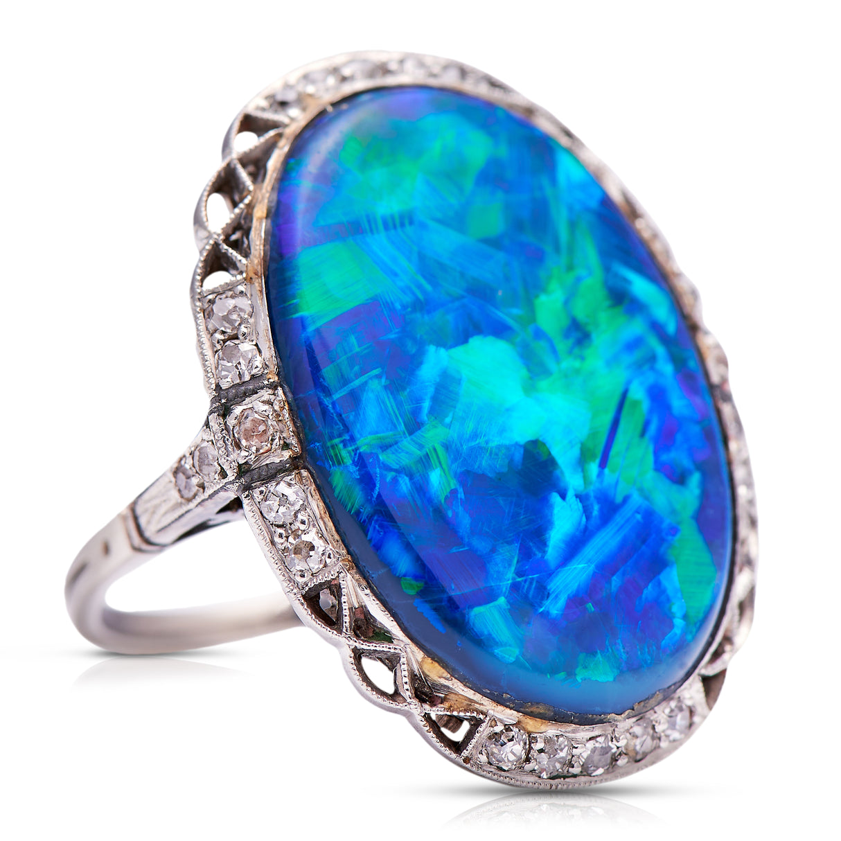 Exceptional | Edwardian, Black Opal and Diamond Ring