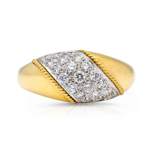 Asprey diamond and yellow gold band, front view.