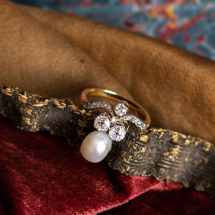 Edwardian, 18ct Gold, French, Natural Pearl and Diamond Tiara Ring