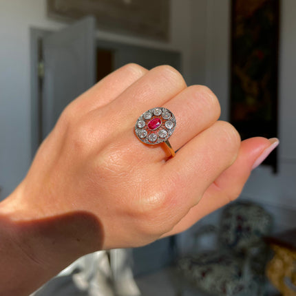 Belle Époque Ruby and Diamond Cluster Ring, 18ct Yellow Gold