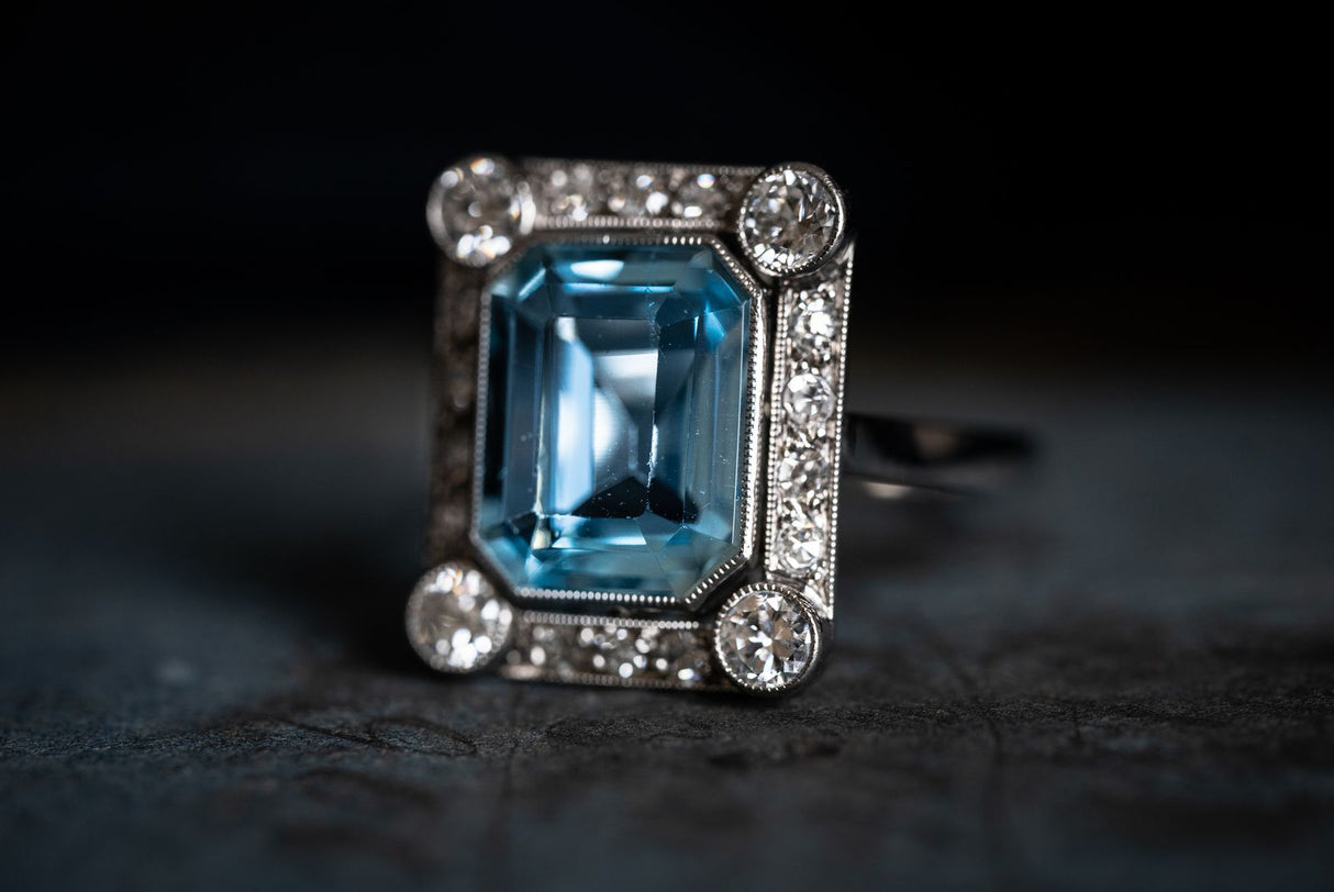 Belle Époque, 18ct Antique Aquamarine and Diamond Engagement Ring  5