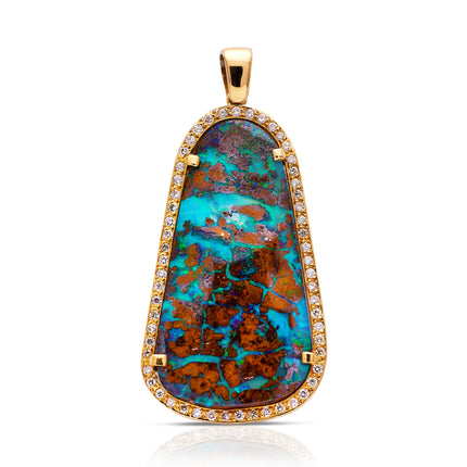 Boulder-Opal-Diamond-Pendant-Yellow-Gold-18-Carat-Organic-Natural-Antique-Vintage