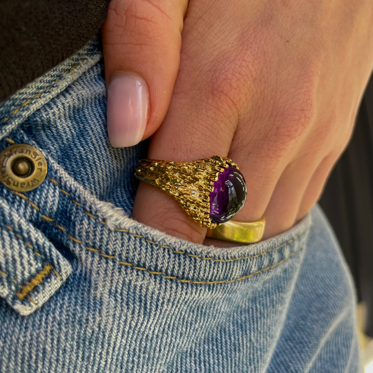 Vintage Tiffany Co Cabochon Amethyst Ring 18ct Yellow Gold Circa 1980