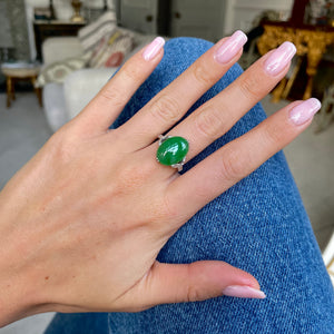 Art Deco | cabochon imperial jade & diamond ring