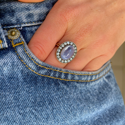 Antique | Edwardian, Cabochon Sapphire and Diamond Cluster Ring