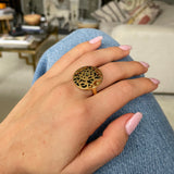 Vintage Cartier, enamel & green garnet panthère ring
