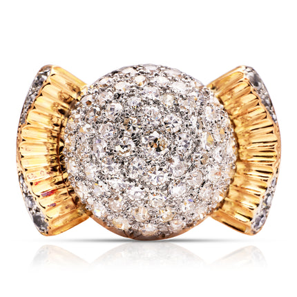 Cartier-Bombé-Ring-Yellow-Gold-Pavé-Set-Diamonds-Luxury-1940s-Antique