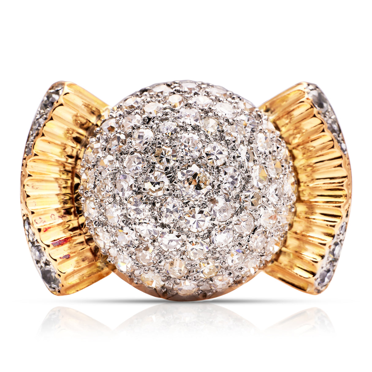 Cartier diamond bombe ring, front view. 