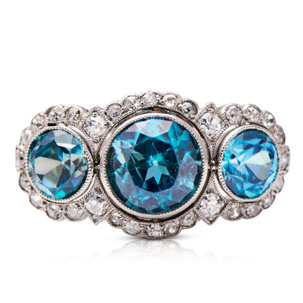 Zircon-Diamond-Edwardian-Platinum-Ring-Antique-Millegrain-Engagement