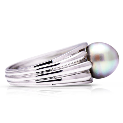 A Rare Design | Art Deco, 1920s, 18ct White Gold Natural Pearl Ring