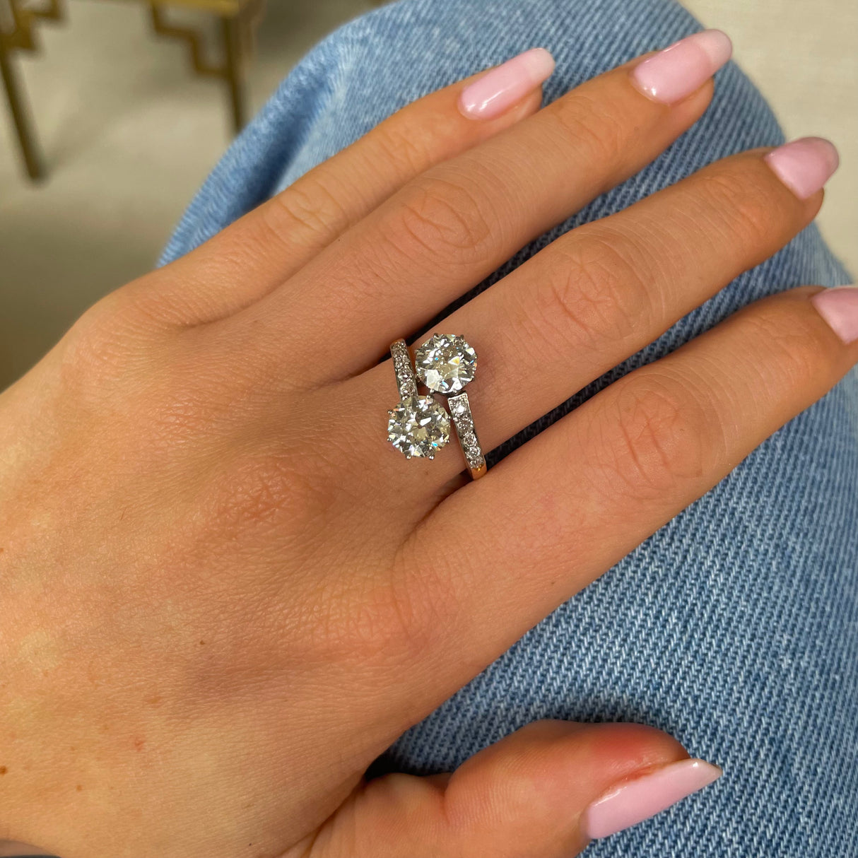 On Hold Antique Edwardian 2.76ct Diamond Toi Et Moi Ring