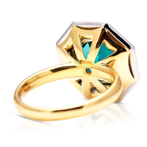 Contemporary, tourmaline and diamond hexagonal cluster ring, 18ct yellow gold and platinum