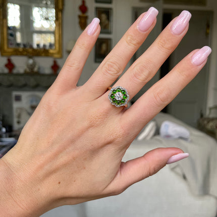 Edwardian, 18ct Gold, Cabochon Demantoid Garnet and Diamond Ring