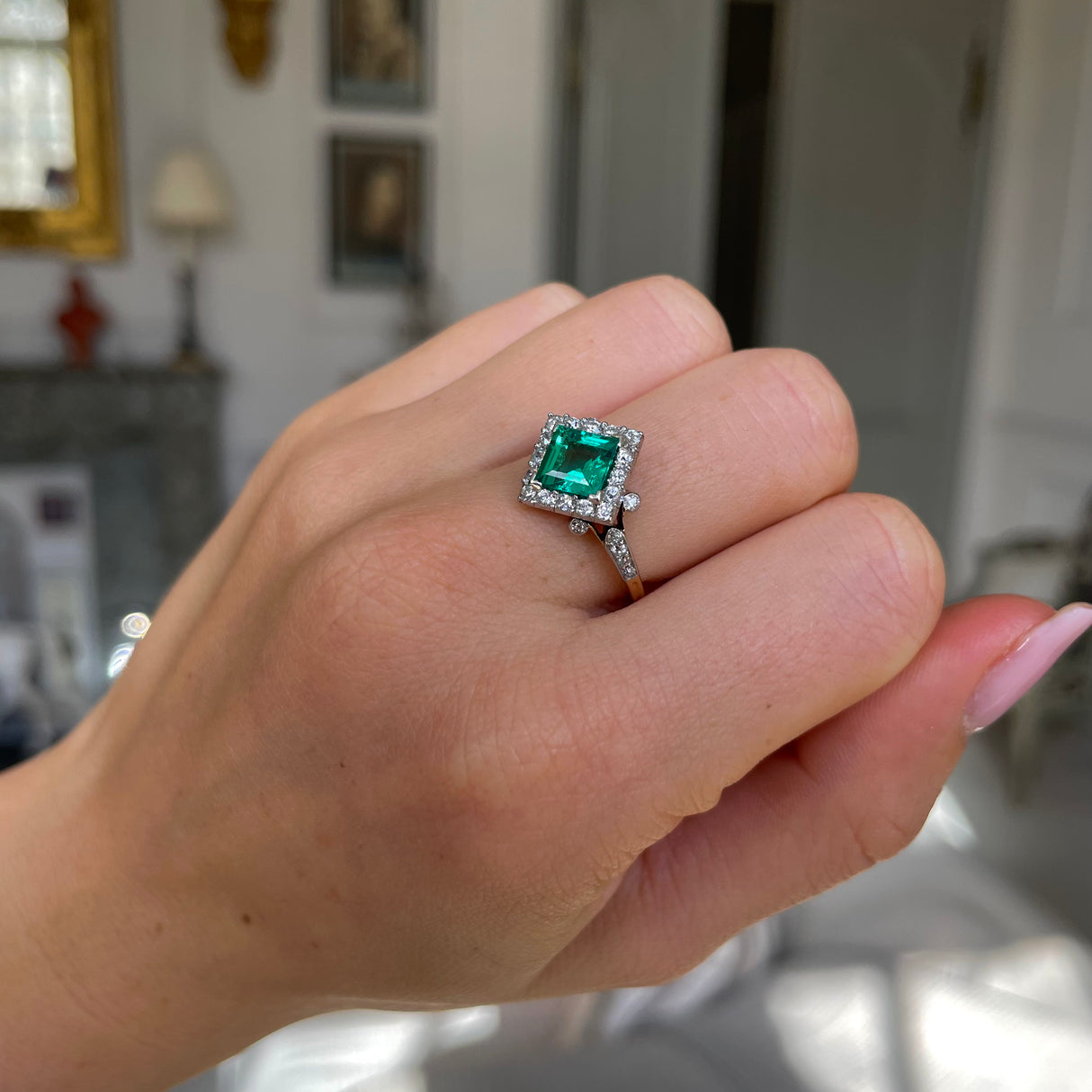 Exceptional, Edwardian, Colombian emerald & diamond ring