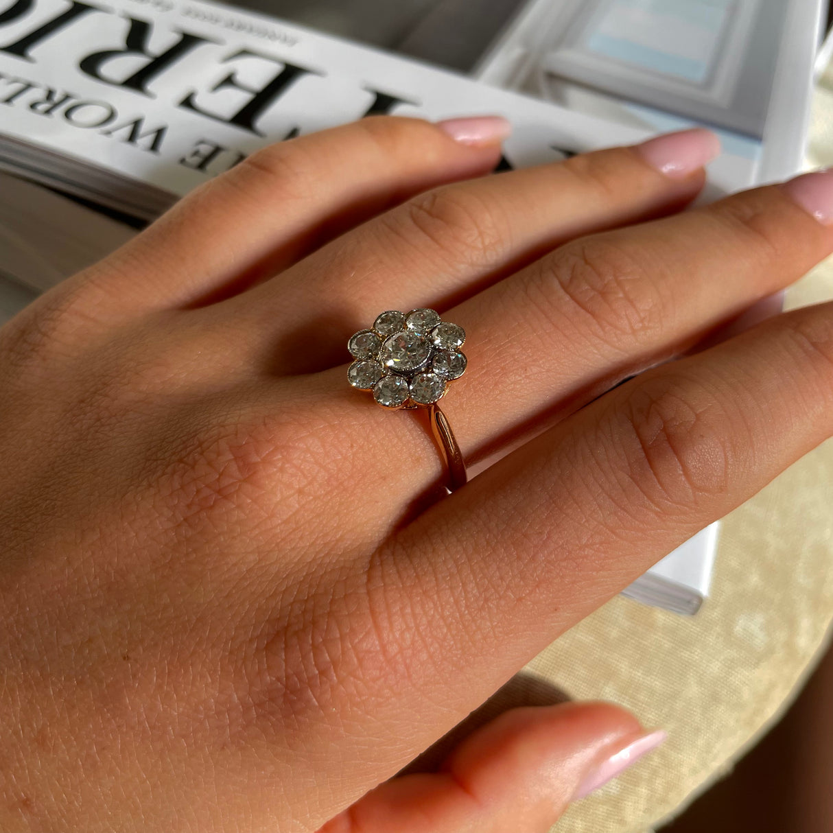 Edwardian | 18ct gold, diamond daisy cluster ring