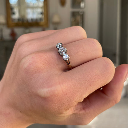 Edwardian Three Stone Old Cut Diamond Engagement Ring, 18ct Yellow Gold