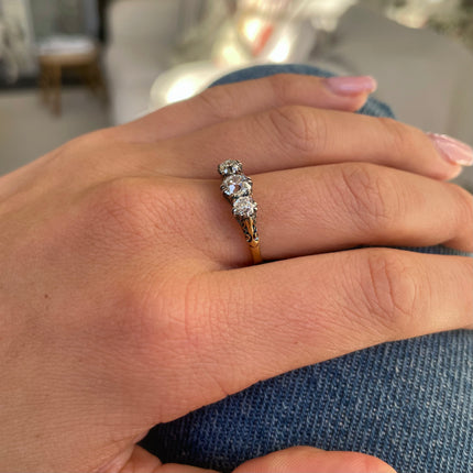 Edwardian Three Stone Old Cut Diamond Engagement Ring, 18ct Yellow Gold