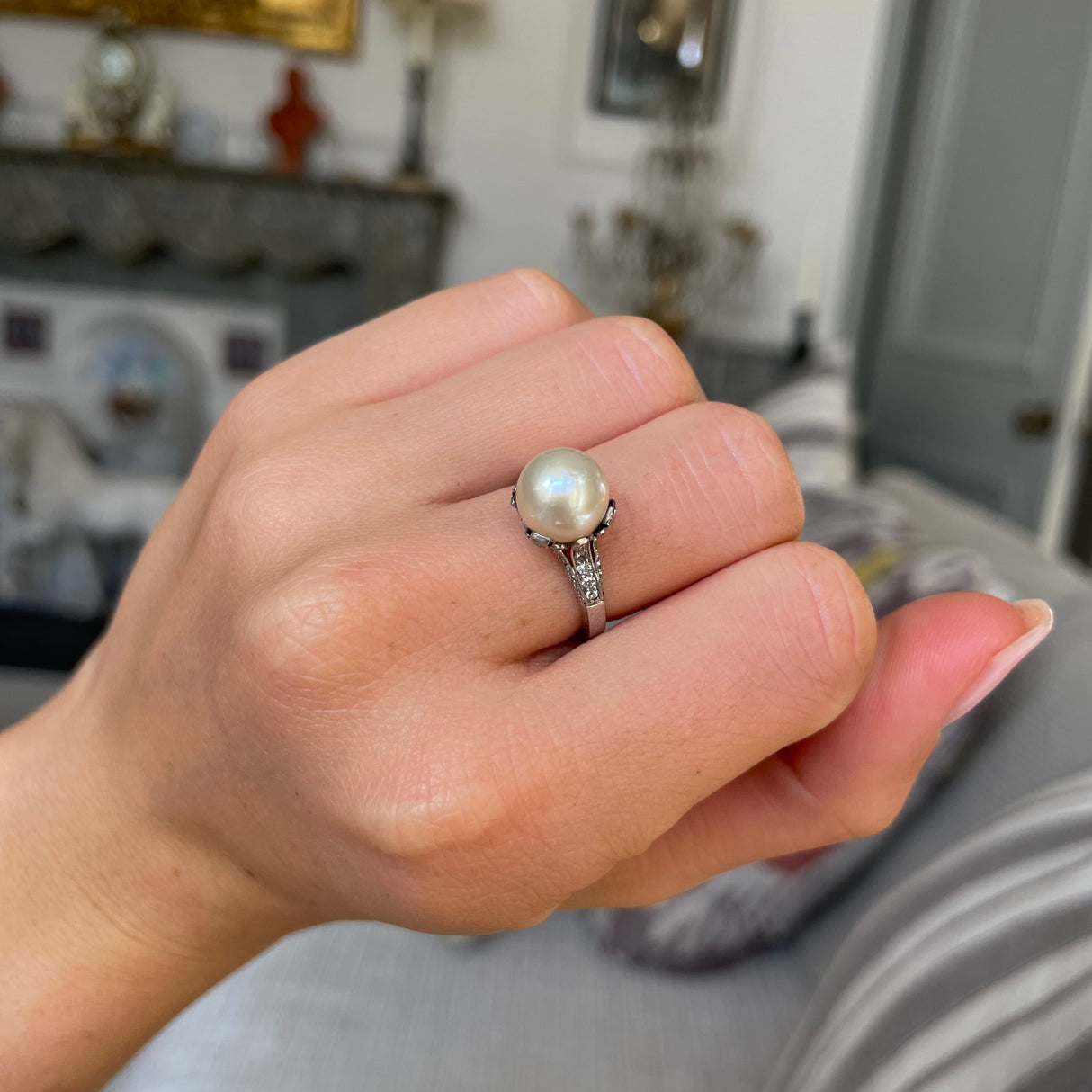 Belle Époque, platinum, natural pearl & diamond ring