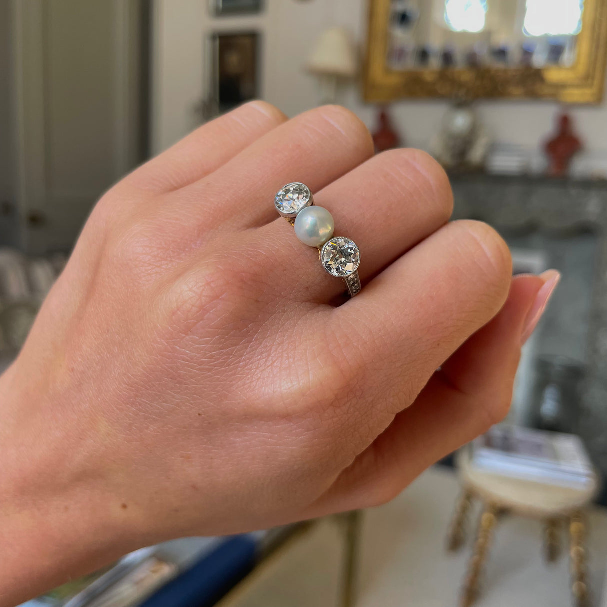 Edwardian, 18ct gold platinum, natural pearl and diamond ring