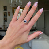 Edwardian Royal Blue Sapphire and Diamond Engagement Ring, Platinum