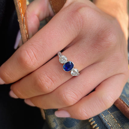 Edwardian, Sapphire and Diamond Engagement Ring, 18ct Yellow Gold, Platinum