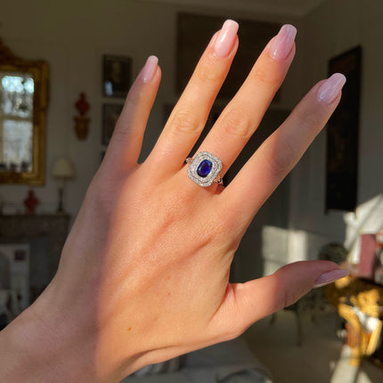 Beautiful Design | Edwardian, Platinum, Sapphire and Diamond Cluster Ring