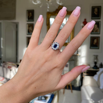 Antique French Sapphire and Diamond Ring, Platinum