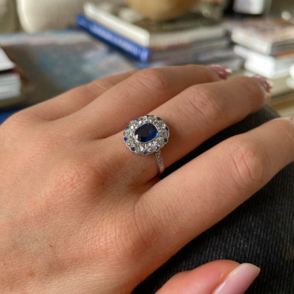 Antique French Sapphire and Diamond Ring, Platinum