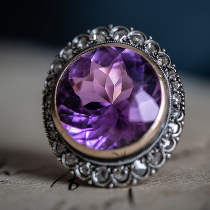 Edwardian, 18ct Gold, Amethyst and Rose-Cut Diamond Ring