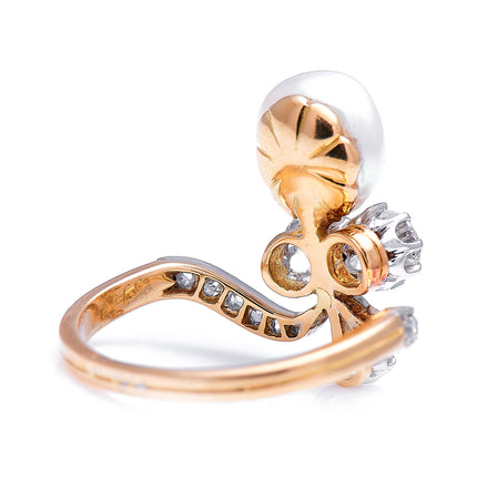 Edwardian, 18ct Gold, French, Natural Pearl and Diamond Tiara Ring