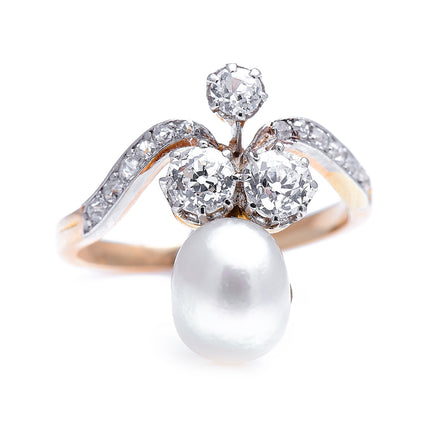 Edwardian, 18ct Gold, French, Natural Pearl and Diamond Tiara Ring
