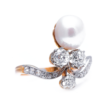 Edwardian, 18ct Gold, French, Natural Pearl and Diamond Tiara Ring