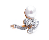 Edwardian, 18ct gold, French, natural pearl and diamond tiara ring