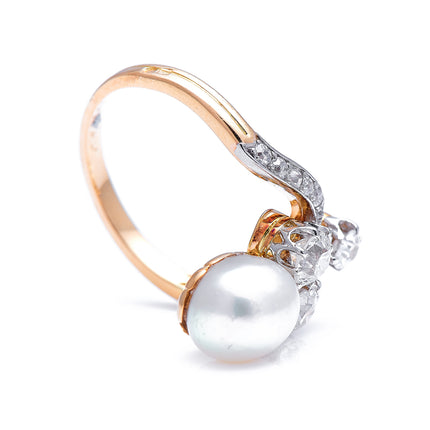 Edwardian, 18ct Gold, French, Natural Pearl and Diamond Tiara Ring